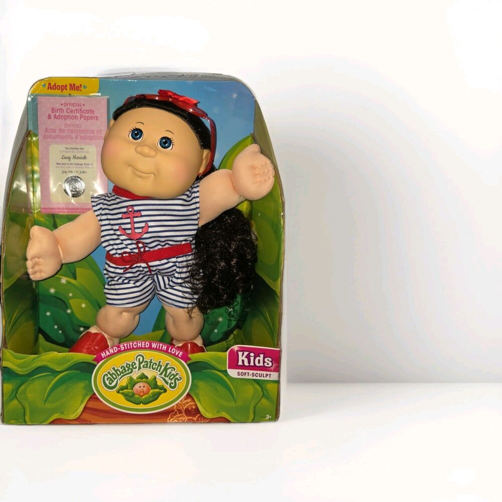 Cabbage Patch Kids Lucy Mariah Doll Nautical Striped Romper Birth Certificate
